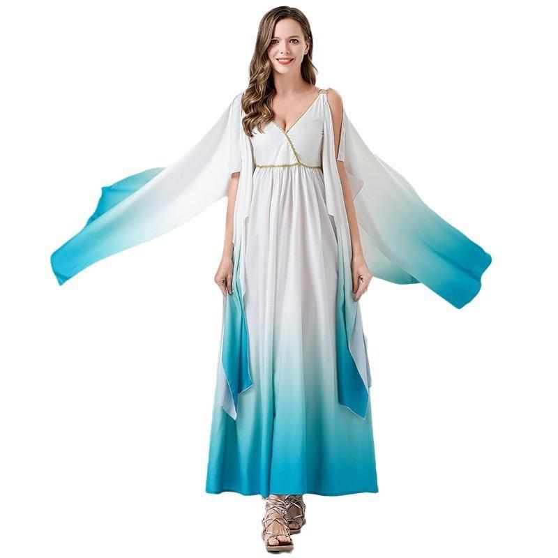 Halloween Costume Womens Long Flowy Skirt Egyptian Cleopatra Greek Goddess Cosplay Dress Party Stage Performance