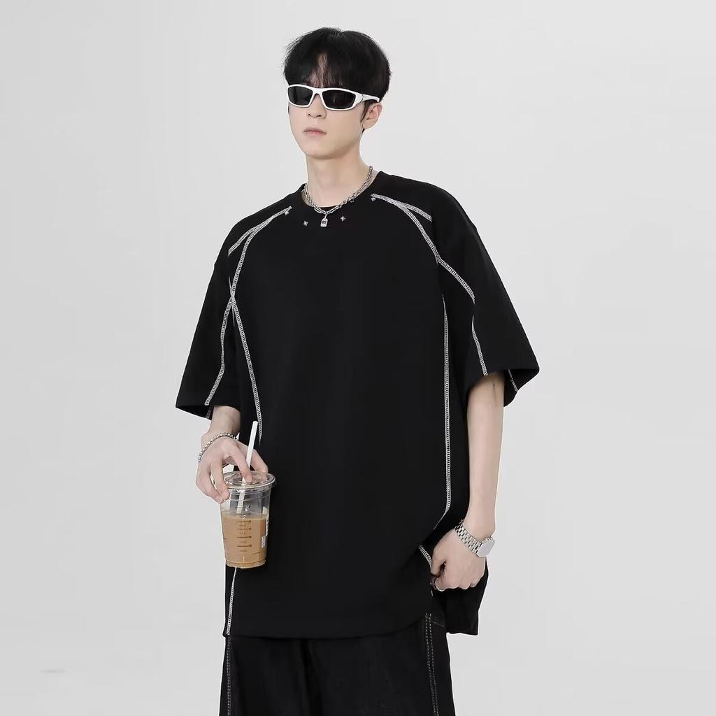 Футболка мужская летняя High Street с коротким рукавом и плотной подкладкой на плечах, цветной дизайн в стиле «Sense Internet Celebrity Cool» с маленьким воротником