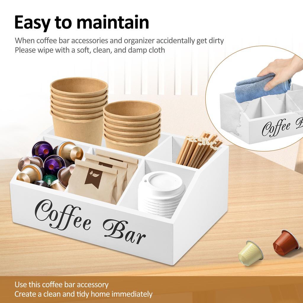 Деревянная подставка для кофе, органайзер для кофейного бара, 5 отделений, аксессуары для кофейного бара, винтажная станция для хранения кофе, держатель для кофейных капсул