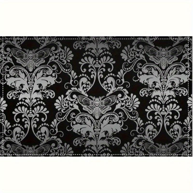 4/6/8/10PC Gothic Dark Night Placemats Silver Silk Skull Moth Vintage Floral Theme Party Escape Room Cafe