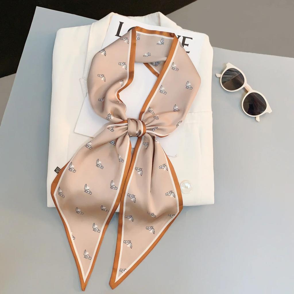 Luxury Design Zebra In Flowers Women Scarf Luxury Silk Scarf Fashion Hair Headband Foulard Skinny Bag Scarves Neckerchief Lady