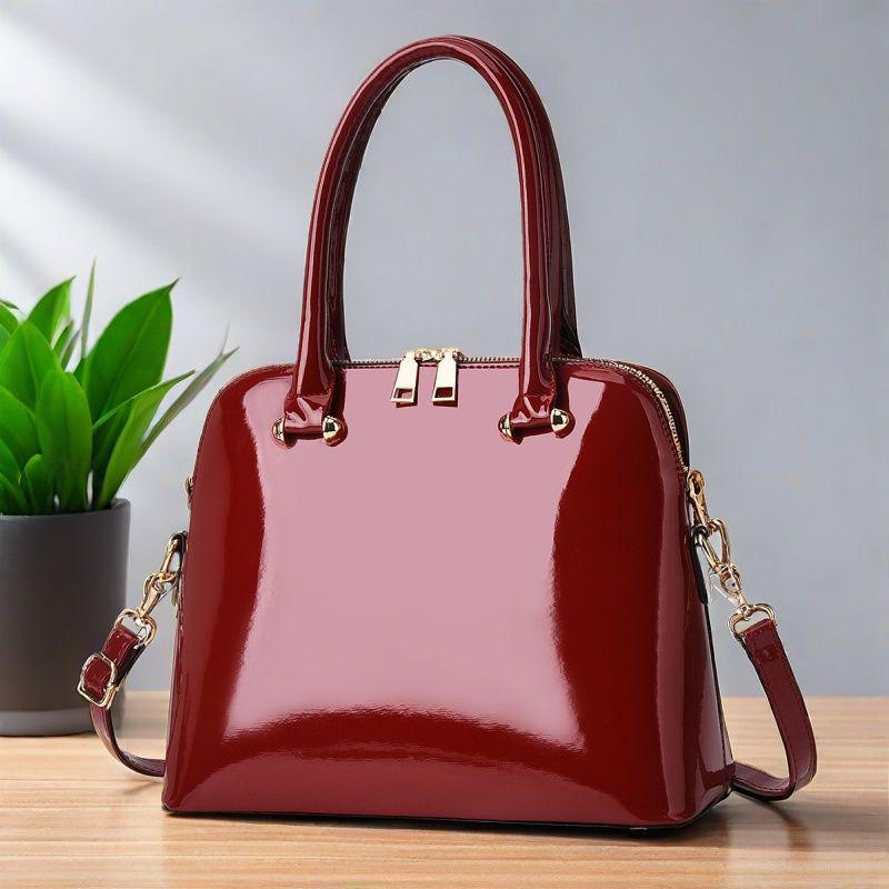 Женская лаковая сумка-тоут 2025: Универсальная европейская и американская модная сумка, ручная, на плечо или через плечо, красного и черного цвета.