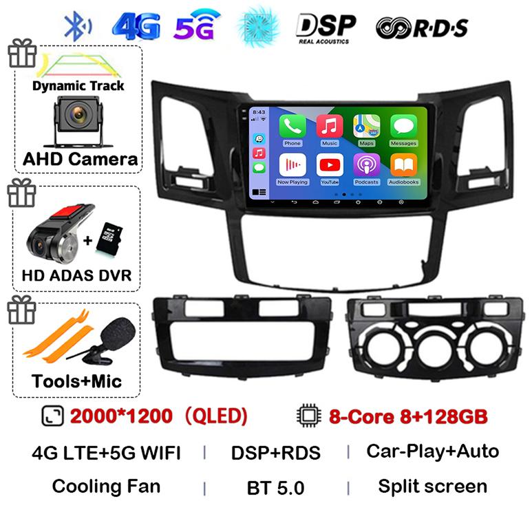 Android 14 Carplay Auto Для Toyota Fortuner HILUX Revo Vigo 2007-2010 2011 2012-2014 2015 Автомагнитола Мультимедийный плеер GPS Стерео