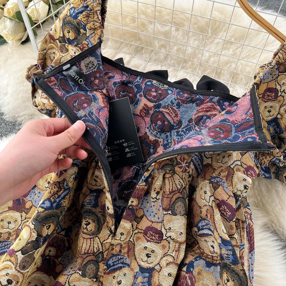 RUGOD Лето 2022, новое французское ретро модное платье с медвежонком, темпераментное платье с пышными рукавами, тонкое женское платье с талией