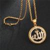 Islam Muslim Rune Pattern Pendant Necklace Men's Necklace Sliding Crystal Inlaid Pendant Religious Necklace Accessories Jewelry
