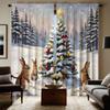 2pcs  HD Christmas Christmas Snow Mountain Rabbit Decorative Curtain Yellow Tie Digital Printed Curtain Home Decoration Style