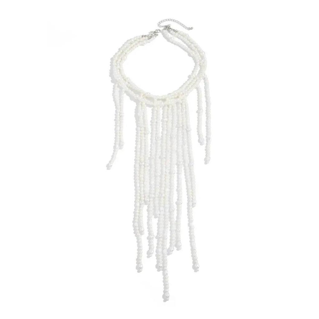 Ingemark Trendy Exaggeration White Imitation Pearl Tassel Beaded Necklace Women Exquisite Sexy Sweater Chain Jewelry Accessories