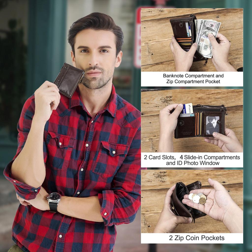 CONTACT'S Genuine Leather Vintage Wallet Men Short Coin Purse Unisex Small Wallets High Quality Designer