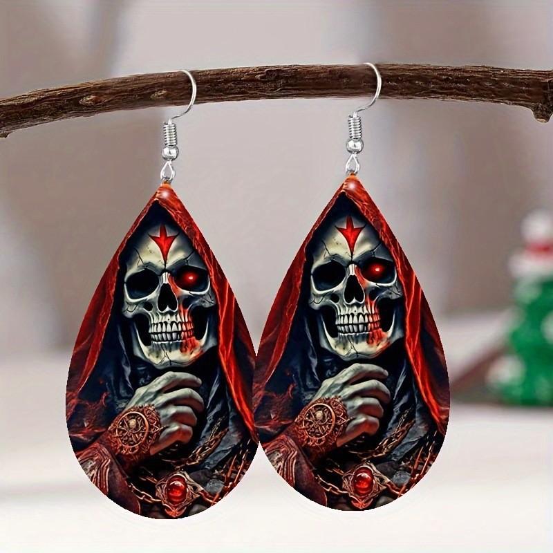 Horror Themed Halloween Skull Pumpkin Pattern Women Earrings For Use Cosplay