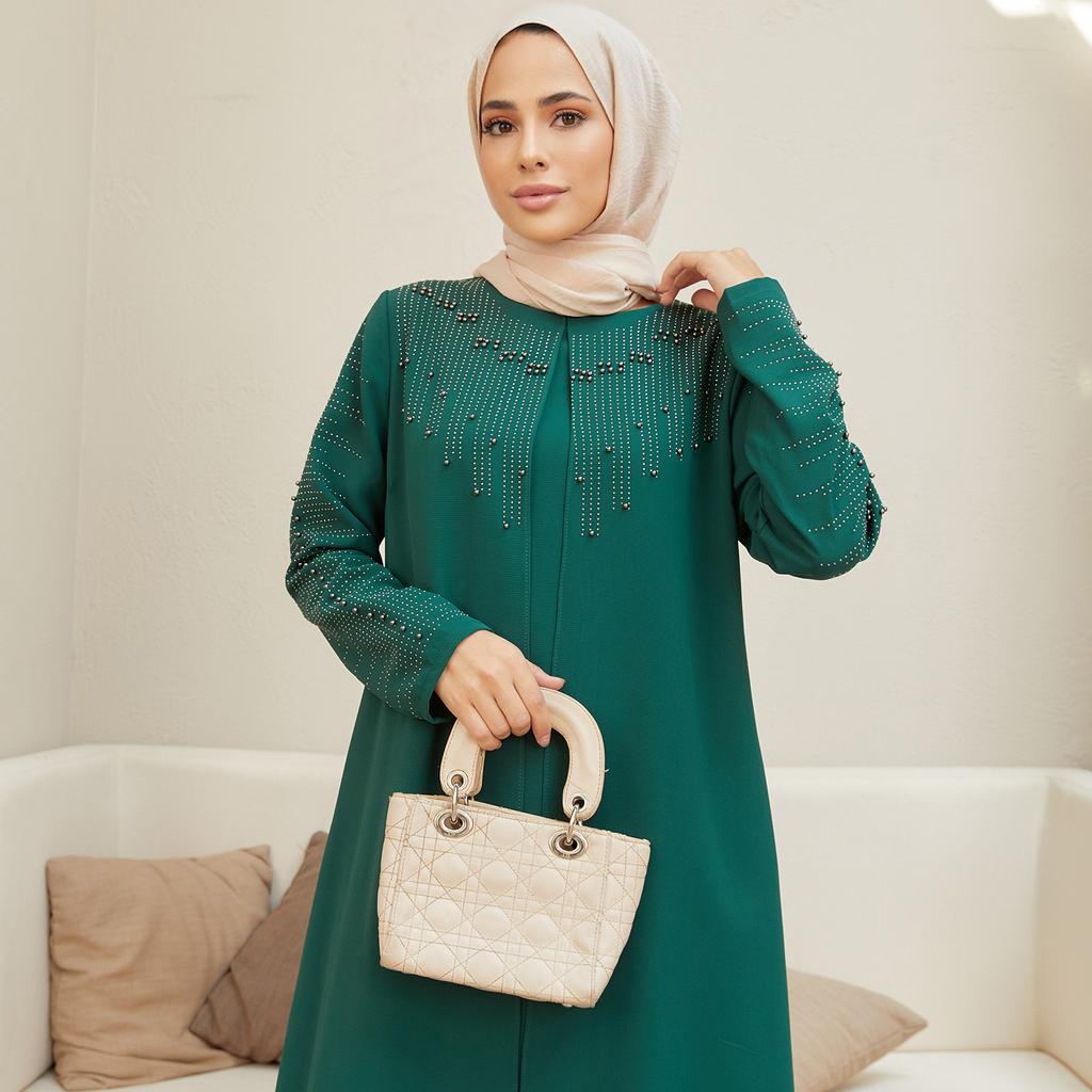 Large Size Women Stone Evening Dress Islamic Muslim Long Hijab Clothing New Season High Quality Invitation Fashion