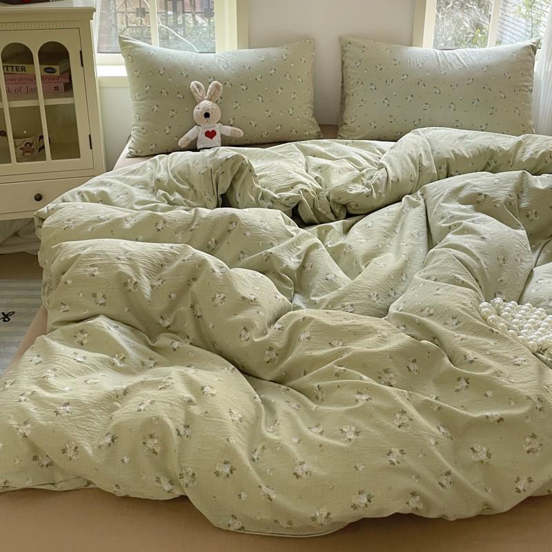 G5Z25 Jacquard Four-Piece Nude-Sleep Bedding Set with Cloud-Feel Double-Layer Gauze  for Girls, Includes Duvet Cover and Fitted Sheet