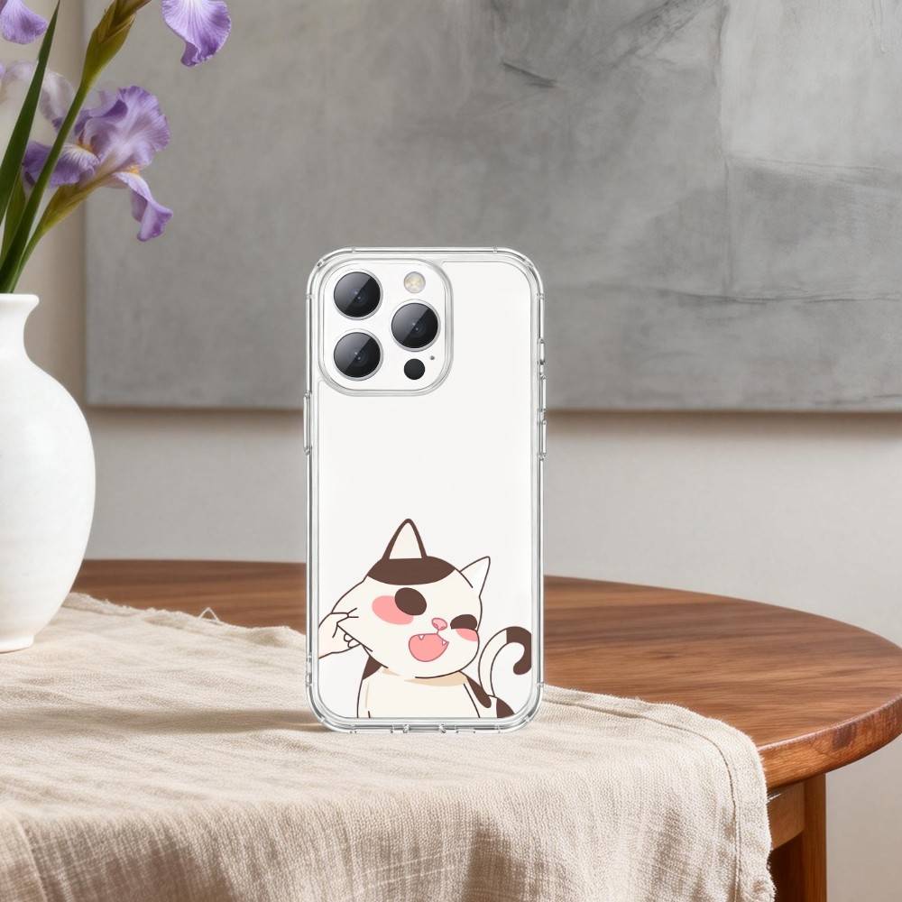 Мультяшный кот Мяу Чехол для телефона для iPhone 17 16 15 14 13 12 11 Mini Pro Max Plus Прозрачная крышка