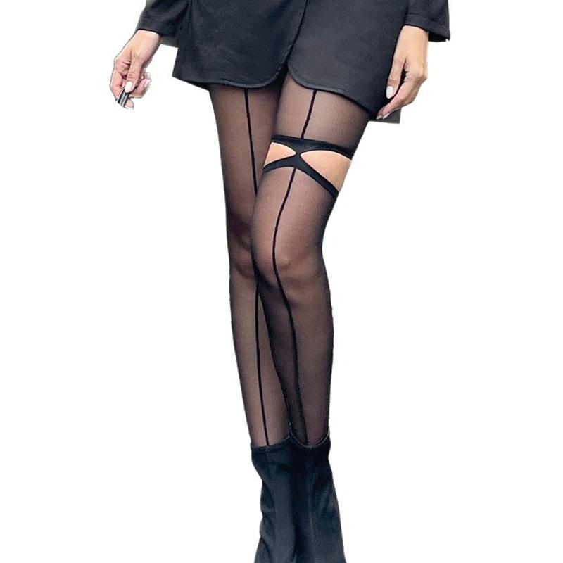 1 пара чулок с вертикальными полосками и вырезами, женские колготки с изюминкой, асимметричные леггинсы, нейлоновые колготки с высокой посадкой для девушки