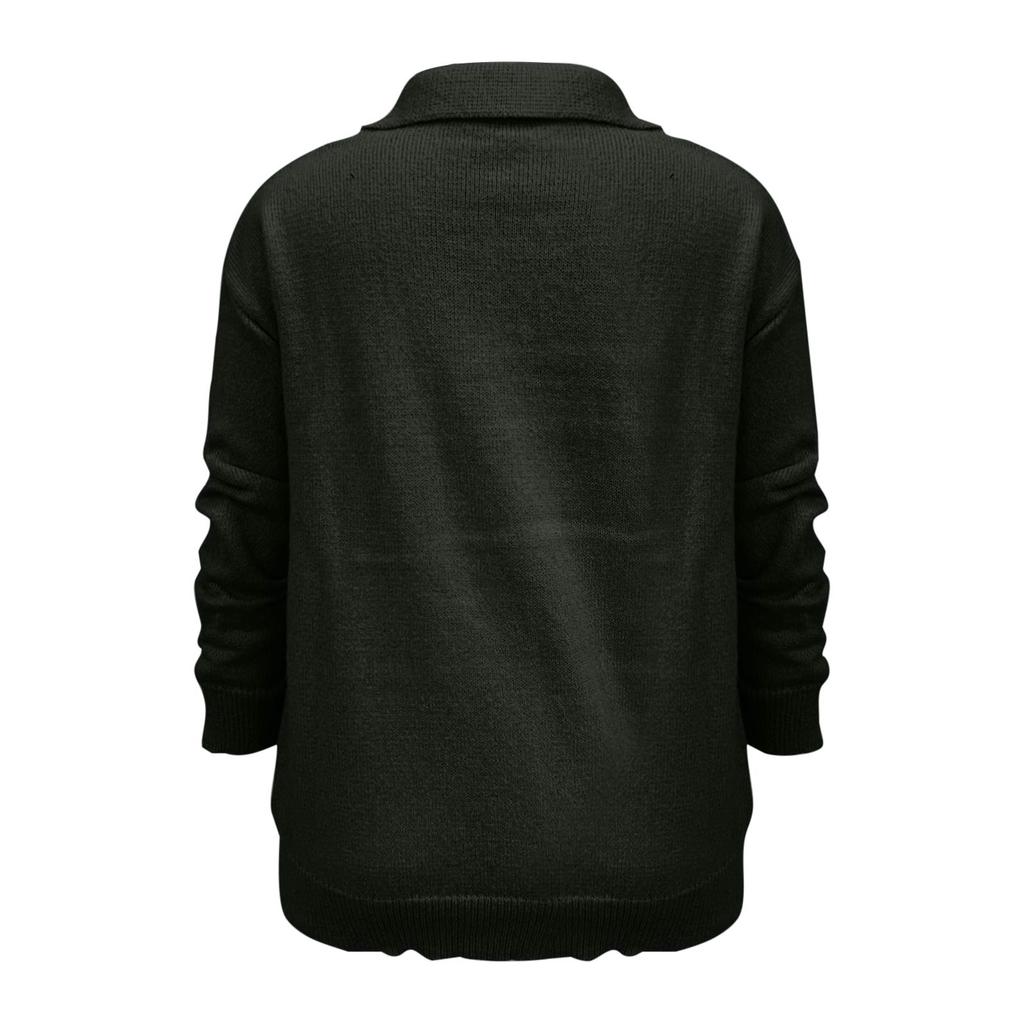 Women's Fashion Casual Solid-Colour Long-Sleeved Button-Front Knitted Collared Cardigan