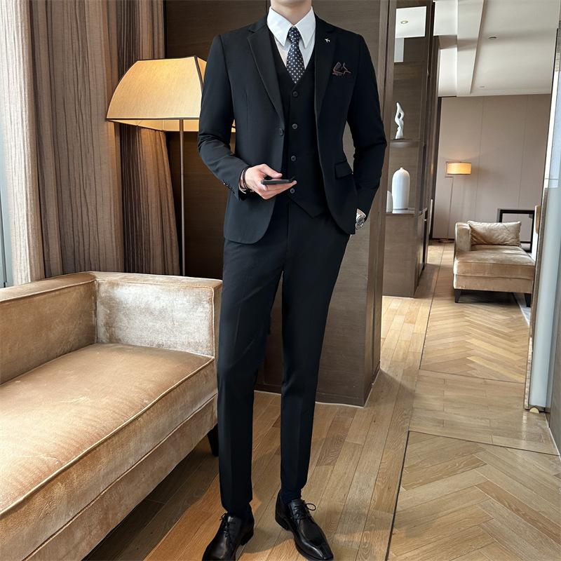 ( Куртка + Жилет + Брюки ) Бутик брендовой одежды высокого класса Мода Однотонный Мужской Повседневный Деловой Костюм Набор из 3 предметов Жених Свадебное Платье
