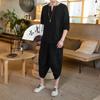 Men's Shirts + Pants Summer Cotton Linen Shorts Sleeve Casual Sets Male Fashion Trousers and Shirts Men