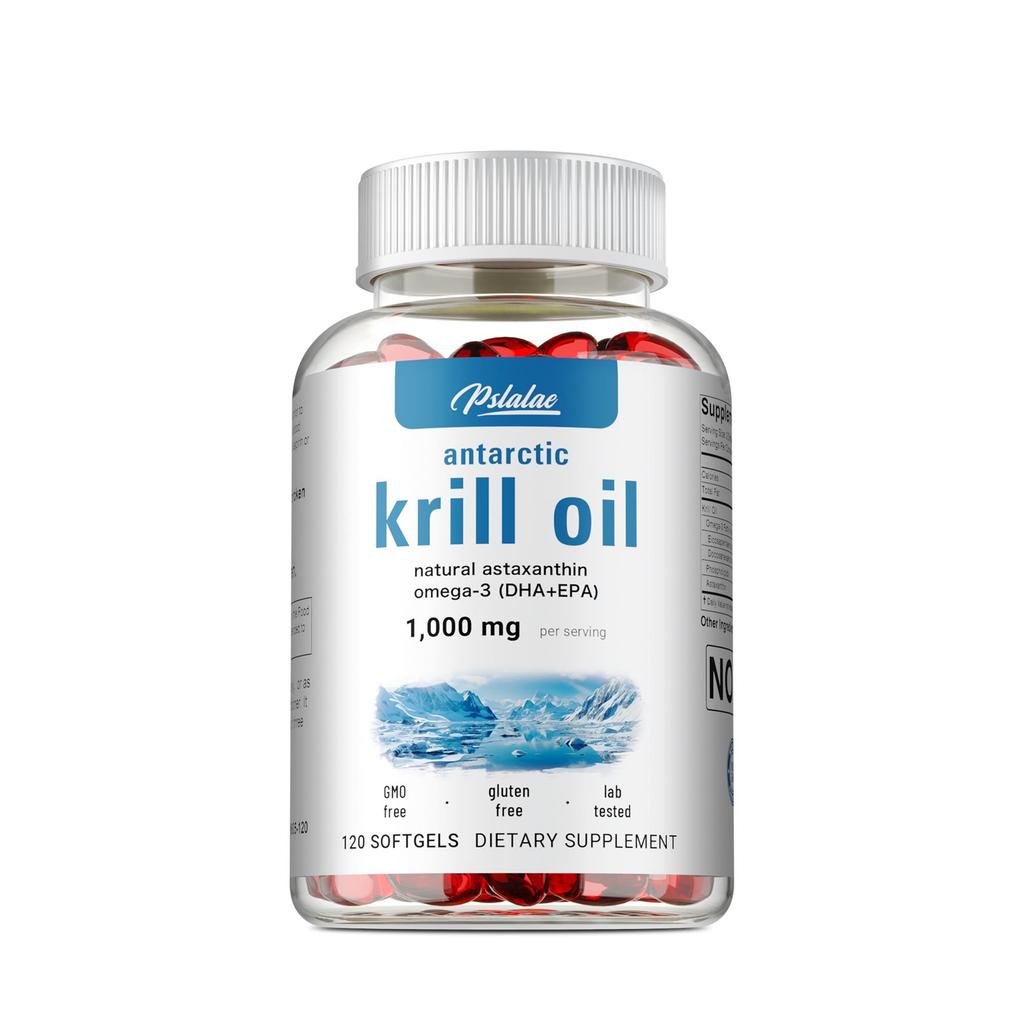 Antarctic krill oil soft capsules, 1000mg, containing Omega-3, EPA, DHA, phospholipids, and astaxanthin; suitable for both men and women.