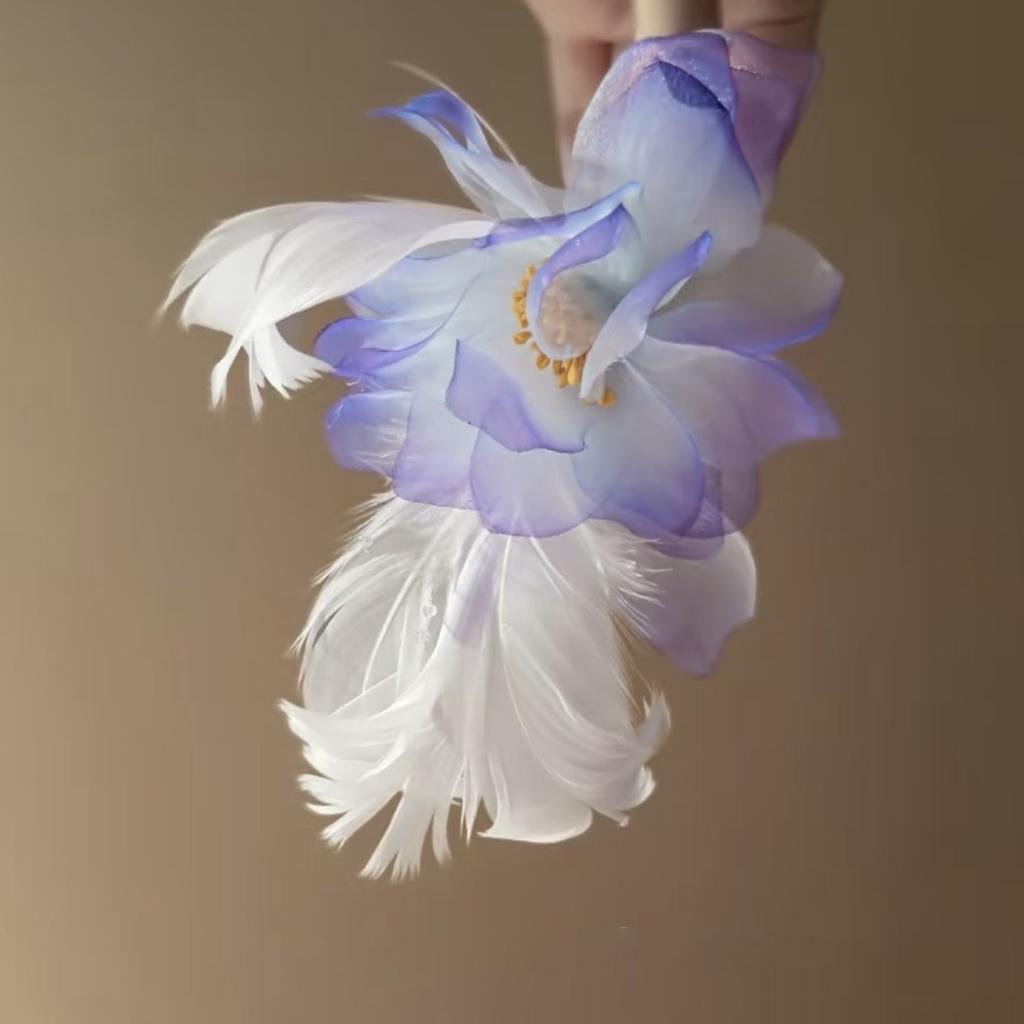 Fabric Flower Feather Side Hairpin Fashion Temperament Duck Bill Clip Fresh and Sweet Atmosphere Hair Accessories Headgear