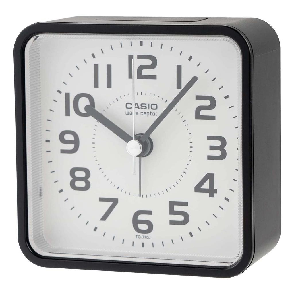 CASIO Alarm Nighttime Second Hand Clock, Radio-Controlled, Black, Analog, Stop, Snooze, Light, TQ-770J-1JF