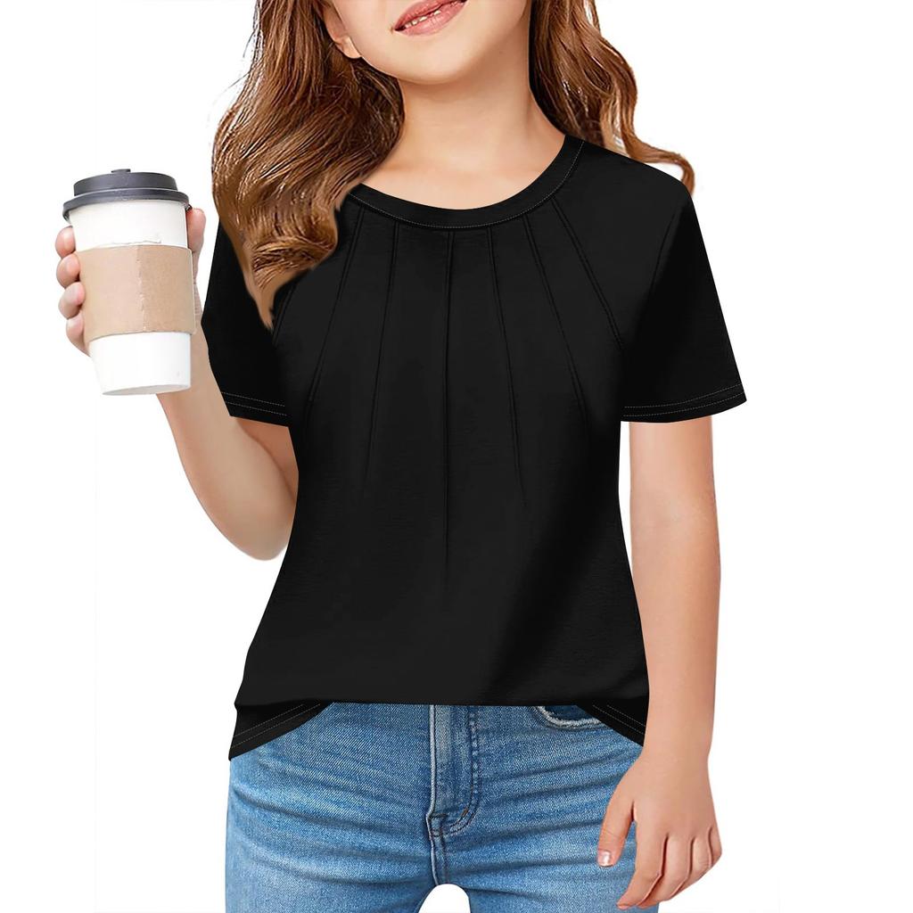 Children Fold A T-shirt Girl Summer Fashion Round Collar Jacket With Short Sleeves