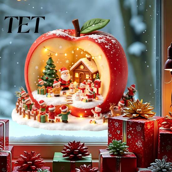 Durable PVC Seasonal Home Decor Christmas Static Window Clings, Apple House Santa Claus Stickers, Waterproof Creative Holiday Scene Wall Clings Glass