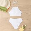 2024 European & American Solid Color High Waist Split Bikini Swimsuit for Women