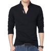 Мужская весна-осень футболка с воротником-стойкой, v-образным вырезом и длинными рукавами, мягкий приталенный однотонный мягкий дышащий мужской топ средней длины в деловом стиле