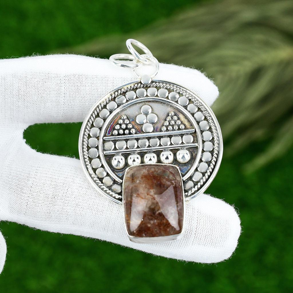 Radiant Elestial Quartz Stone Bezel Daughter New Pendant Jewelry Sterling Silver