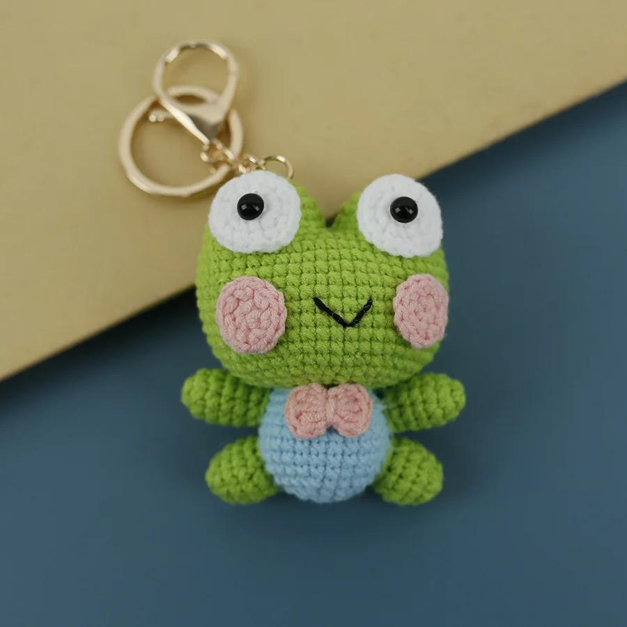 Серия мультяшных кукол-лягушек Вязаный крючком брелок Рукоделие Вязание Смешной брелок с куклой зеленой лягушки Подвеска-брелок с милой лягушкой