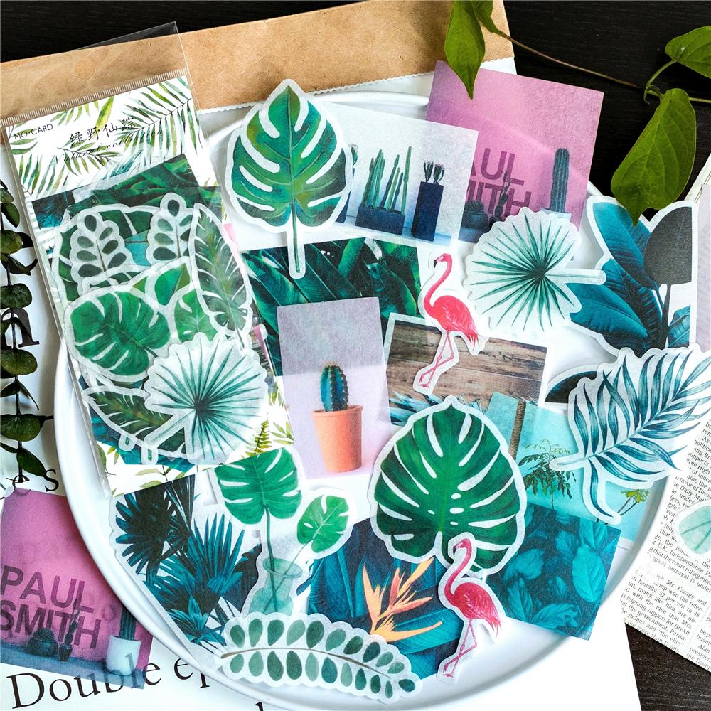 Character Collection Nature 60pcs Retro Stickers Set Foil Flower Green Leaves Plant Sticker Diy Art Decoration Diary Gift