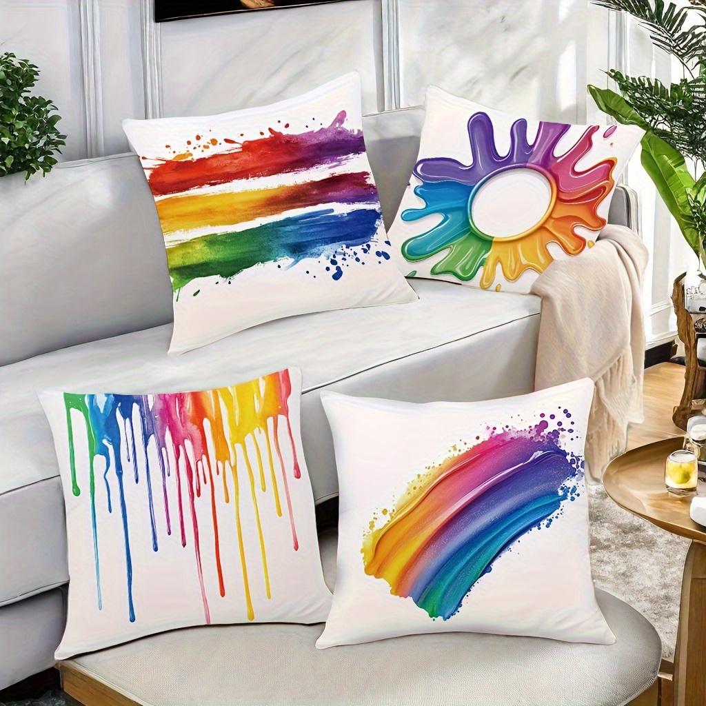Doodle Rainbow Artwork Digital Printing Pillow Cover Short Plush Suitable Living Rooms Bedrooms Sofas Throw Cushion Cover 4Pcs