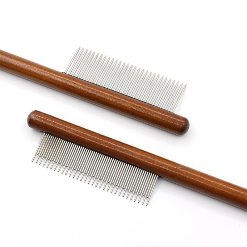 Pet Row Comb, Solid Wood Handle, Single Row Flea Comb, Dog and Cat Grooming Comb, Cat Lice Removal Long Needle Comb