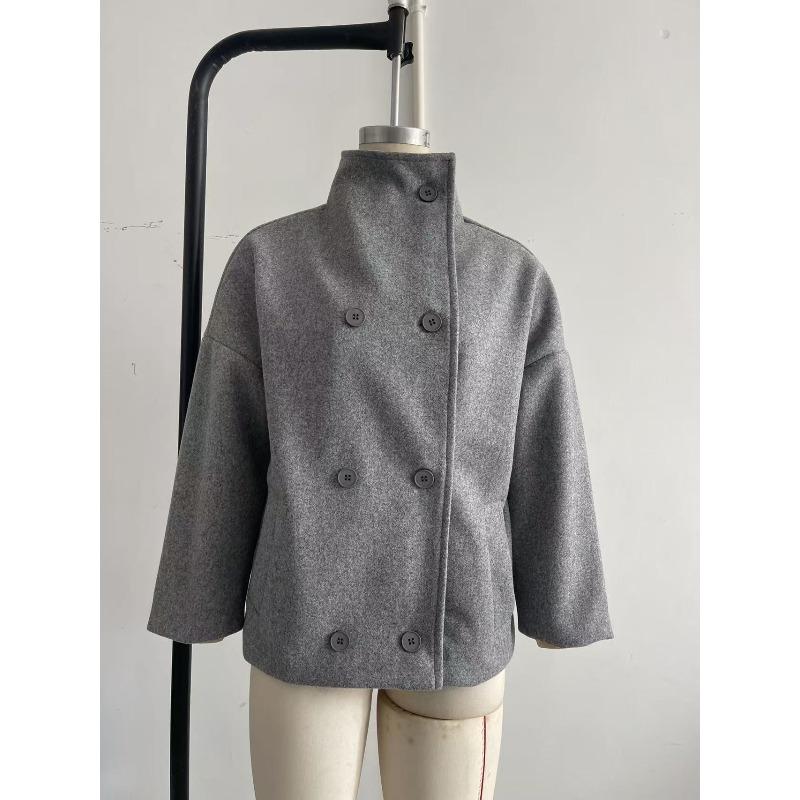 European and American neutral style temperament commuter stand-up collar double-breasted short coat coat woolen coat women's clothing explosion