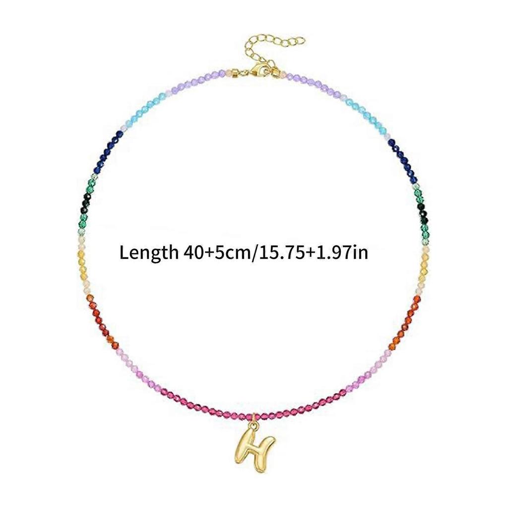 Adjustable Rainbow Bubbled Letter Necklace With Colorful Gemstones Beads 14K Gold Plated Beach Jewelry Accessory