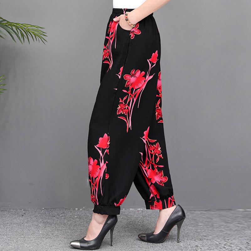 Spring and Summer Mother's Pants Wide-leg Plus Size Bloomers Cotton Silk High-waist Mosquito-proof Loose Trousers Women
