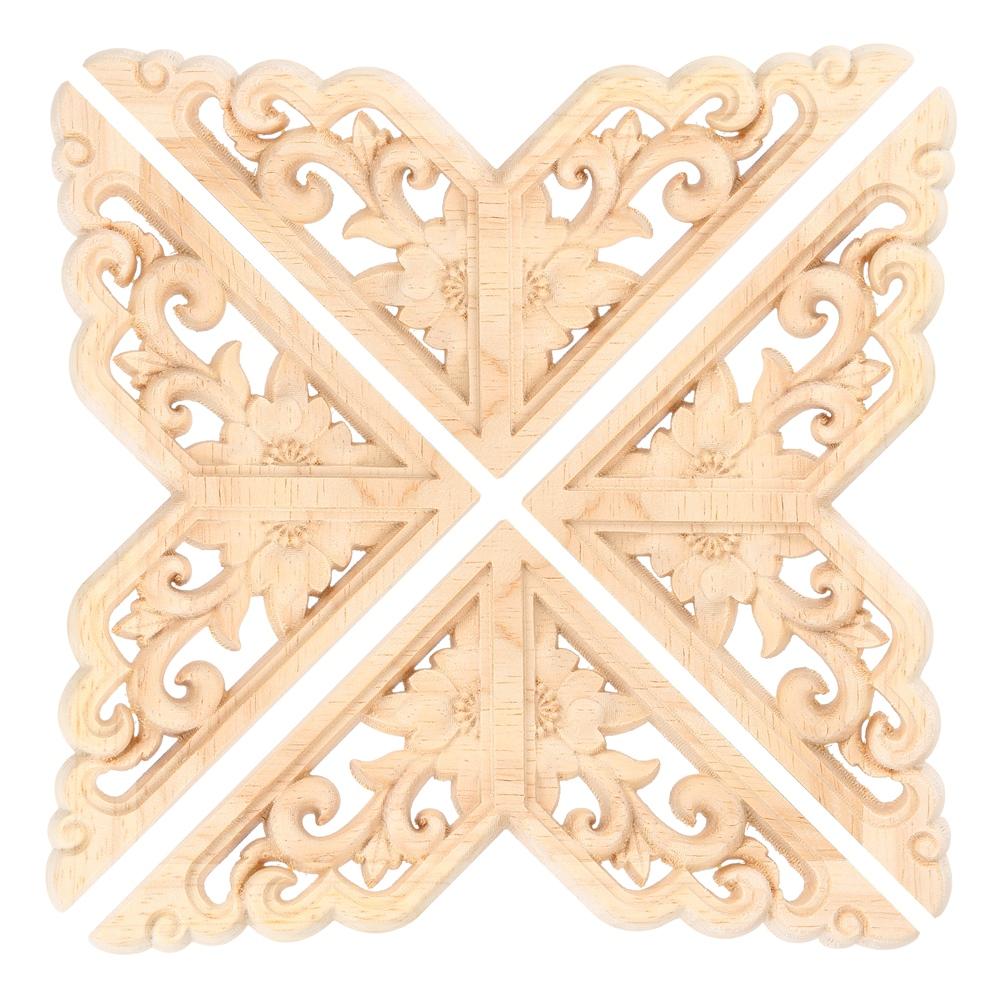 4PCS Wood Carved Onlay Applique Woodcarving Corner Decal Home Furniture Decoration