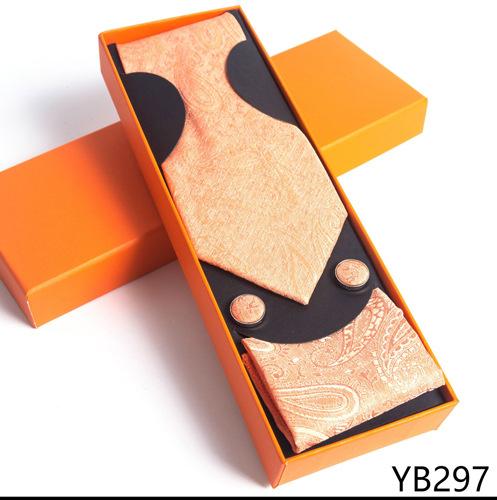 Мужской галстук с квадратной манжетой, подарочный набор в деловой повседневной оранжевой подарочной коробке