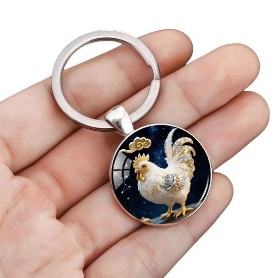 Брелок Зодиак Купольное стекло Сплав цинка Брелок с фоном звездного неба Украшения из золотой фольги 12 знаков зодиака Держатель для ключей