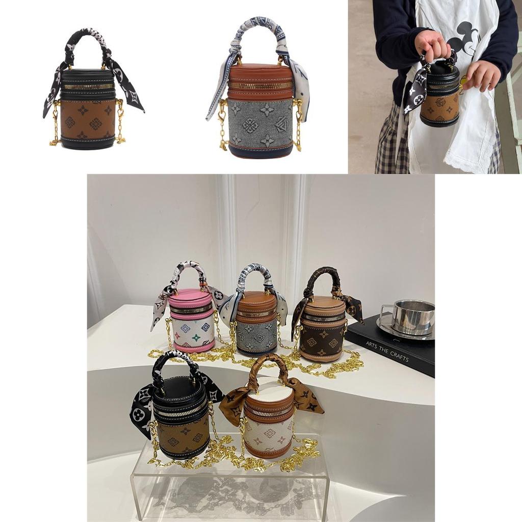 Childrens Fashion Printed Cylindrical Shape Bag With Pu Material For School Daily Use