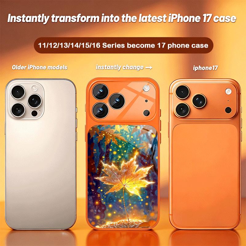Эстетичный Чехол для Телефона из Оранжевого Стекла с Рисунком Осенних Кленовых Листьев для iPhone 17 16 Pro Max 15 14 13 12 Mini 11 X XS 7 8 14Plus