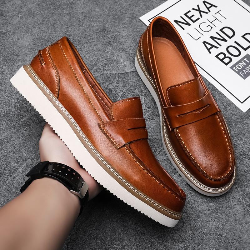 Fashion Men's Casual Breathable Cow Leather Shoes Slip-on Boat Shoe Flats Platform Summer Loafers Gentleman Trend Footwear Zapato Hombre