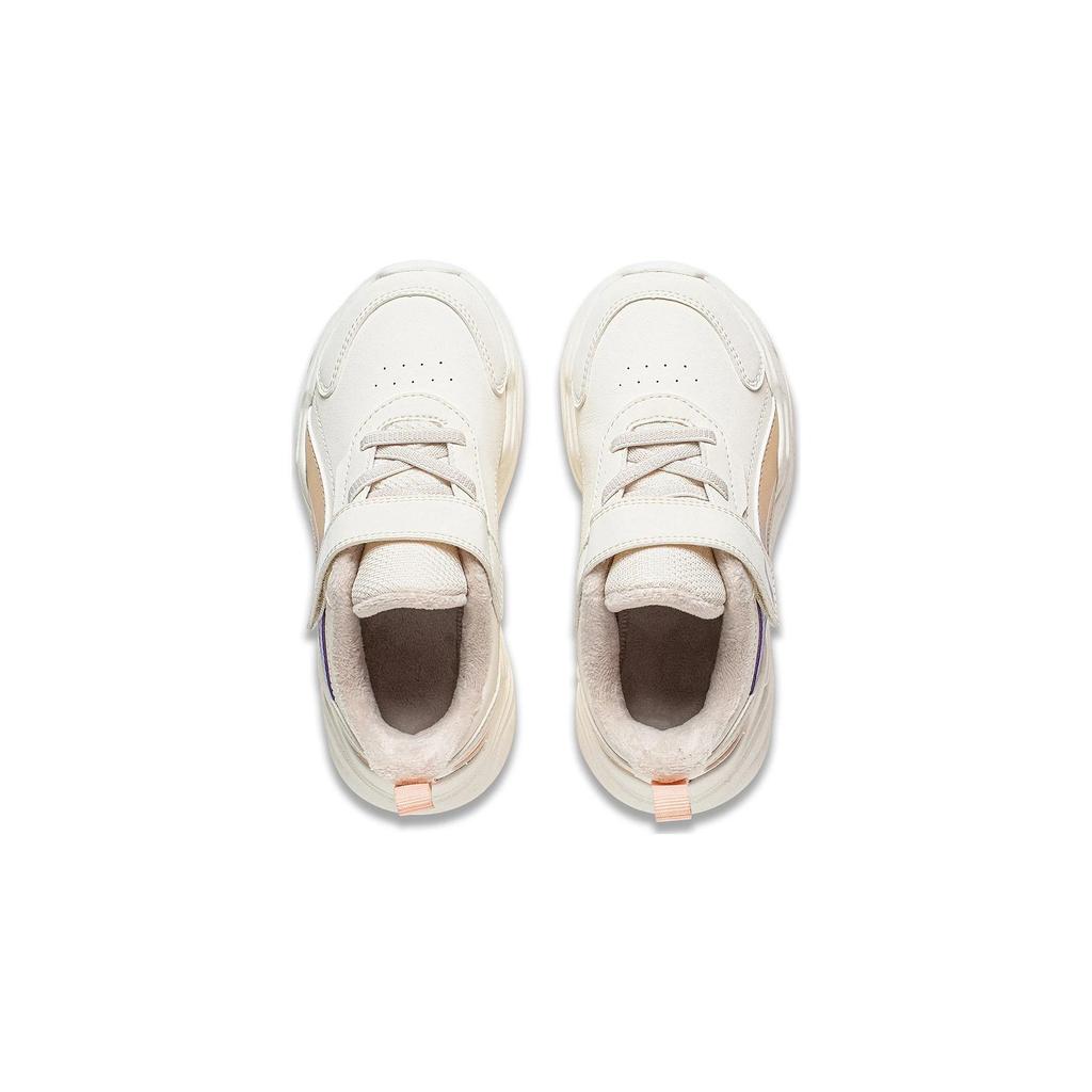 Li Ning Детская спортивная трендовая нескользящая износостойкая амортизирующая теплая флисовая повседневная обувь Детская повседневная обувь Молочно-белый YKNT152-12