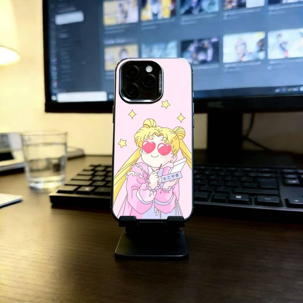 Cartoon S-Sailor M-Moons Phone Case For iPhone 17,16,15,14,13,12,11 Plus,Pro Max,XS,Colored Silver Plated Inside Cover