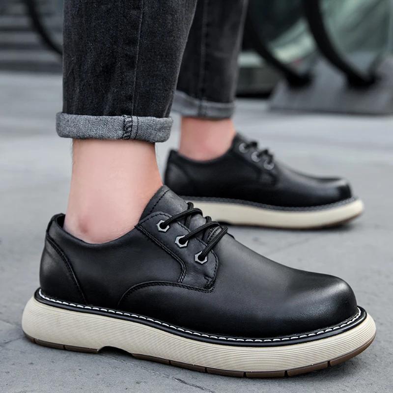 Fashion Genuine Leather Men Casual Leather Outdoor Work Walking Oxford Shoes Comfy Flat Designer Lace-Up Business Shoes Mens Dress Shoe