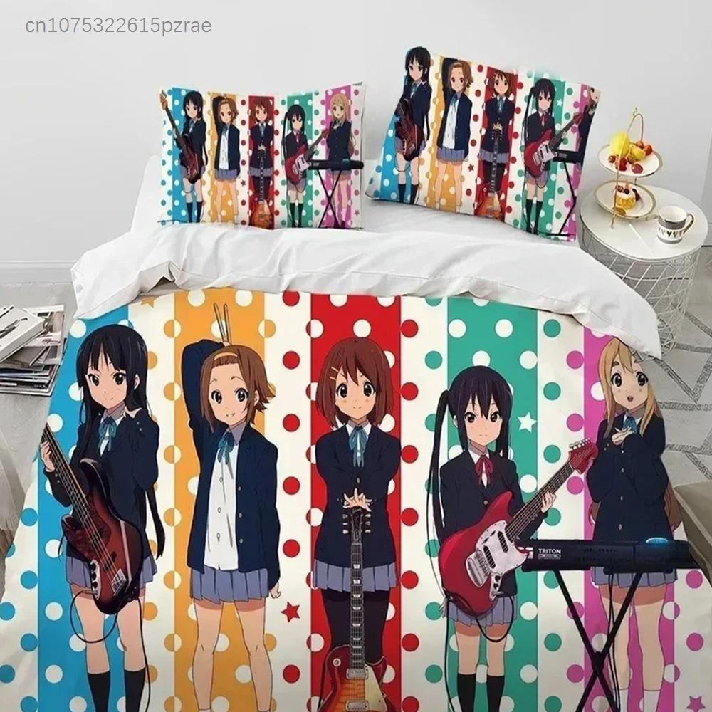 K-ON Мультфильм Милые Лолита Каваи Девушки Комплект Постельного Белья С Наволочкой Пододеяльник Мягкий Размер Queen King Постельное Белье Дом