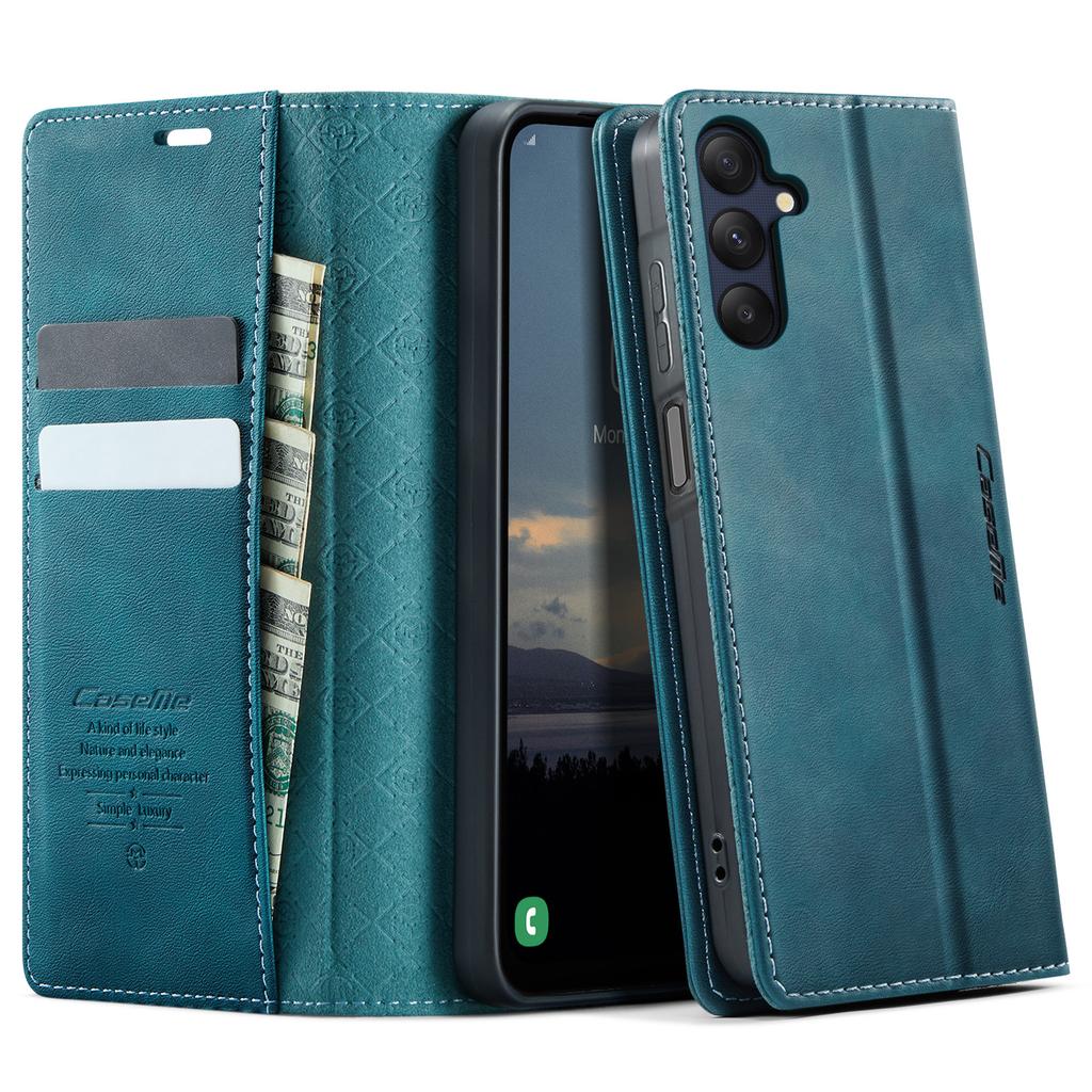 Для Samsung Galaxy A25 5G (Глобальный) (161,0 х 76,5 х 8,3 мм) Чехол-кошелек CASEME серии 033 с защитой от RFID, подставка, кожа с текстурой теленка, чехол для телефона