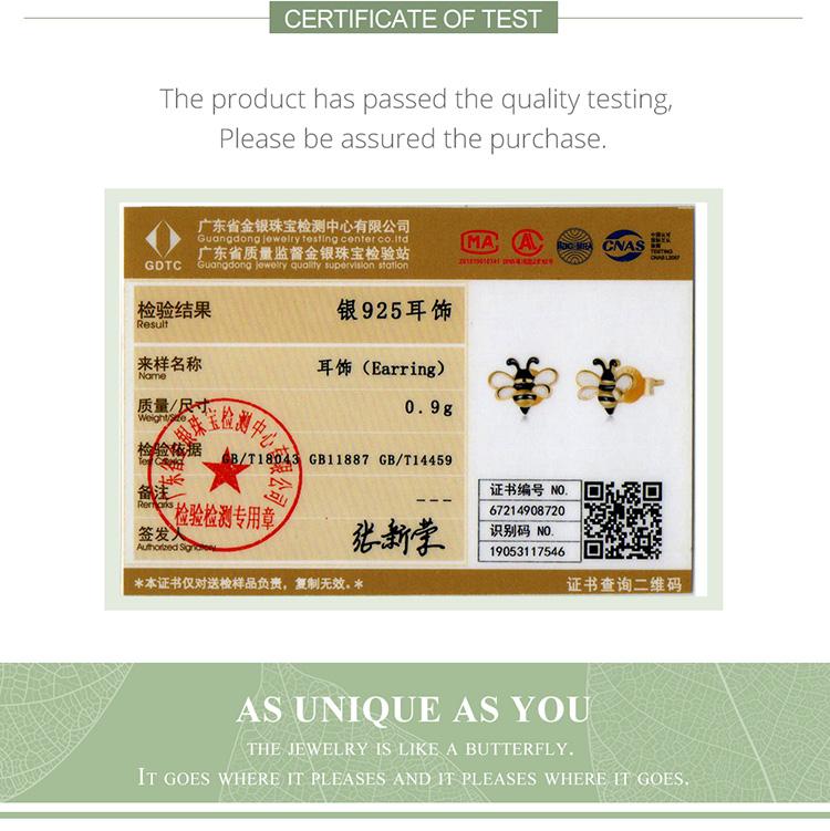 BAMOER, стерлинговое серебро 925 пробы, эмаль, шмель и сладкий мед, блестящее ожерелье и серьги-гвоздики для женщин, модный комплект ювелирных изделий