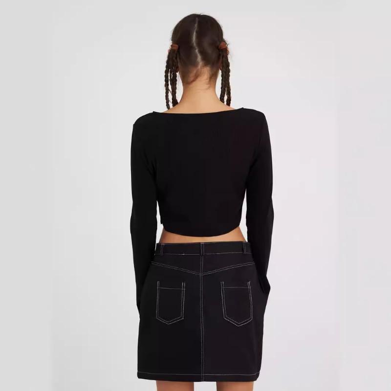 Европейский и американский Y2K сексуальный горячий кардиган с длинными рукавами короткий черный дизайн женский вязаный топ