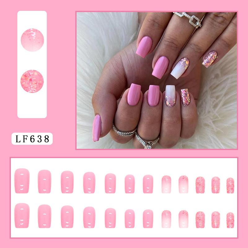24PCS/SET Quick Nails Flower Diamond Manicure Long Ballet False Nails Waterproof Wearable Ready-made Nail Stickers