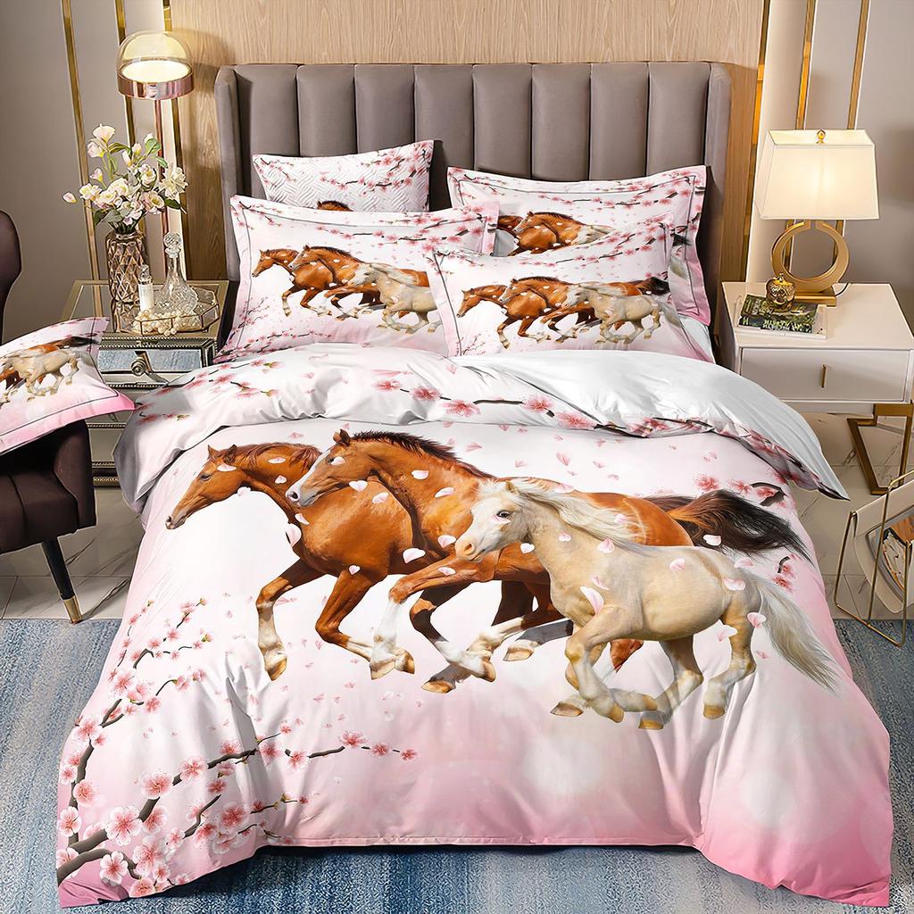 Лошадь Трехпредметный Цветок 3D Цифровая Печать Пододеяльник Простыня Наволочка Комплект Постельного Белья